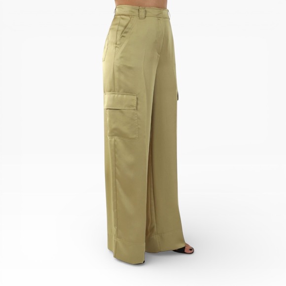 MARELLA Pants - Size 14 Marella Satin Cargo Pants Pistachio Green NWT